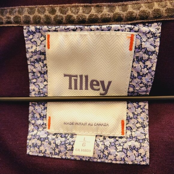 Tilley Canada Side Zipper Hooded Eggplant Purple Thumbholes Sweatshirt Sz. L - Picture 5 of 6